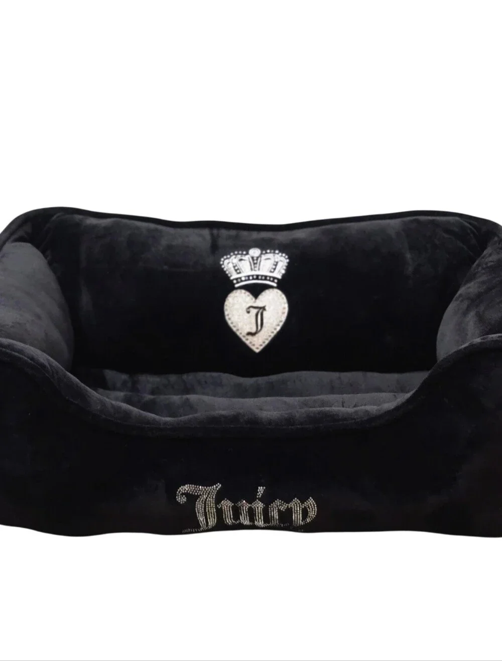 Juicy Couture Bling & Heart Crown Logo Plush Pet Lounger- Black